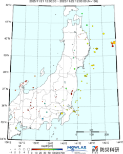 東北から関東の最新地震分布