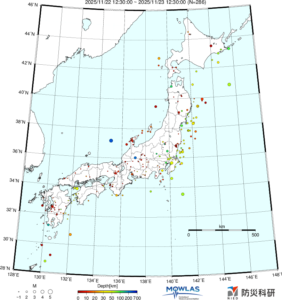 日本全域の最新地震分布
