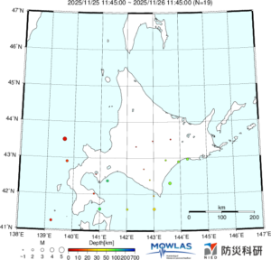 北海道の最新地震分布