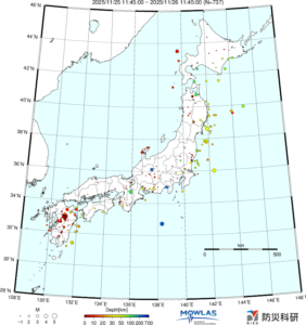 日本全域の最新地震分布