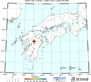 近畿から九州までの最新地震分布