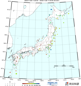 日本全域の最新地震分布
