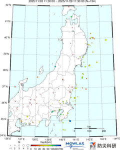 東北から関東の最新地震分布