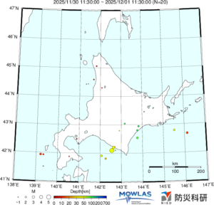 北海道の最新地震分布