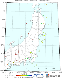 東北から関東の最新地震分布