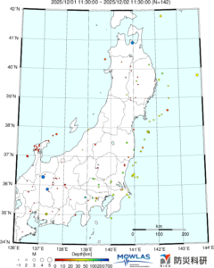 東北から関東の最新地震分布