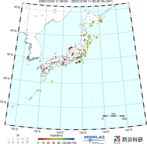 日本全域の最新地震分布(広域)