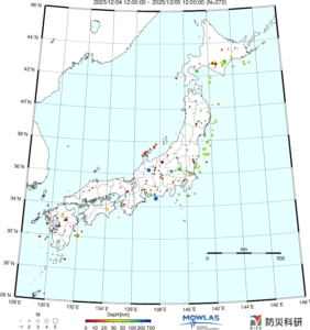 日本全域の最新地震分布