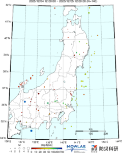 東北から関東の最新地震分布
