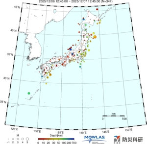 日本全域の最新地震分布(広域)