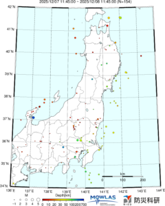 東北から関東の最新地震分布