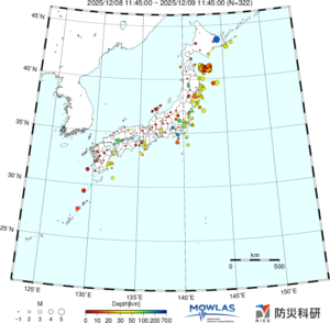 日本全域の最新地震分布(広域)