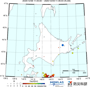 北海道の最新地震分布