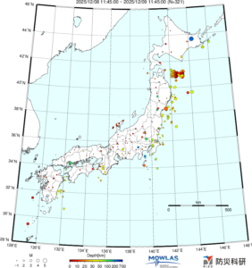 日本全域の最新地震分布