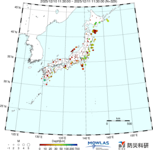 日本全域の最新地震分布(広域)