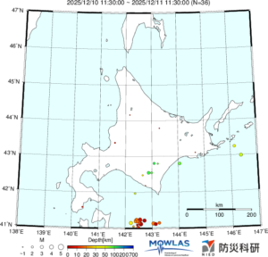 北海道の最新地震分布