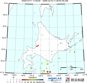 北海道の最新地震分布