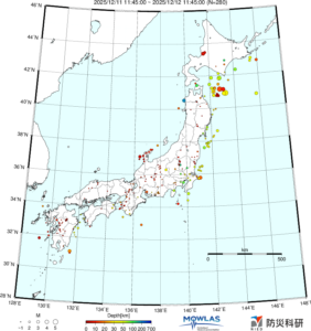 日本全域の最新地震分布