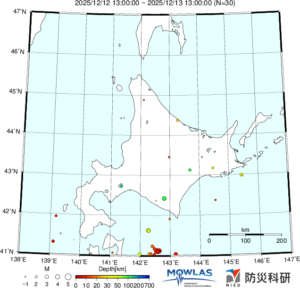 北海道の最新地震分布