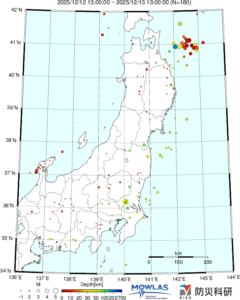 東北から関東の最新地震分布