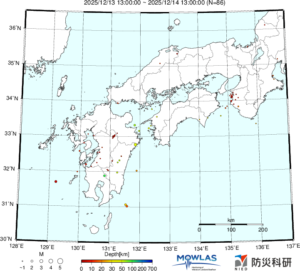 近畿から九州までの最新地震分布