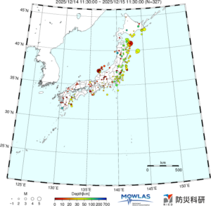 日本全域の最新地震分布(広域)