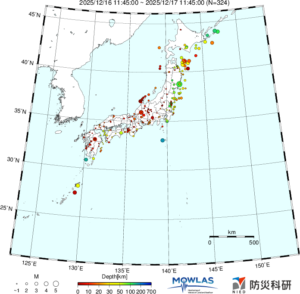 日本全域の最新地震分布(広域)