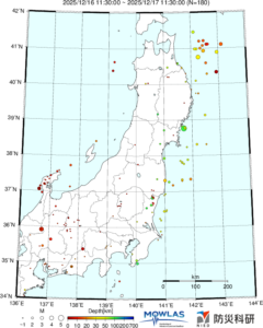 東北から関東の最新地震分布