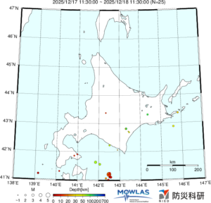 北海道の最新地震分布