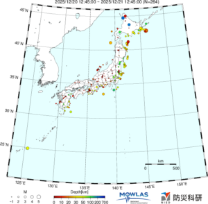 日本全域の最新地震分布（広域）