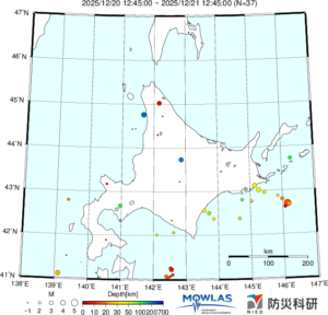 北海道の最新地震分布