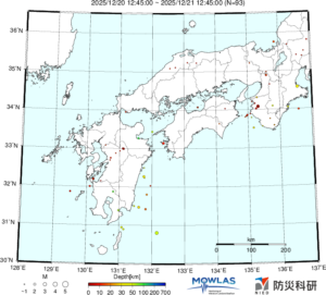 近畿から九州までの最新地震分布