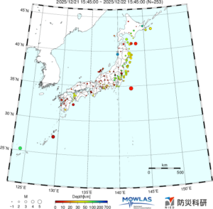 日本全域の最新地震分布（広域）