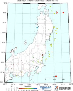 東北から関東の最新地震分布