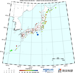 日本全域の最新地震分布（広域）