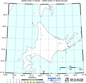 北海道の最新地震分布