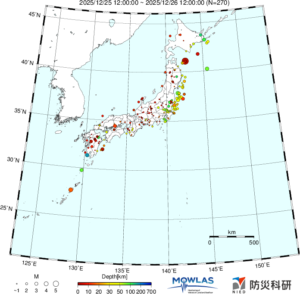 日本全域の最新地震分布（広域）
