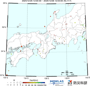 東海から中四国までの最新地震分布