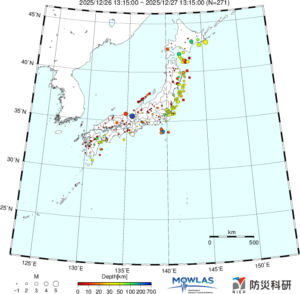 日本全域の最新地震分布（広域）