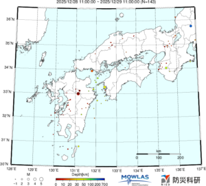 近畿から九州までの最新地震分布