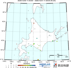 北海道の最新地震分布