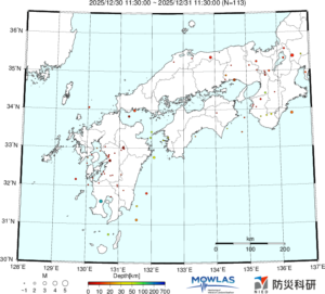 近畿から九州までの最新地震分布