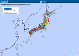 日本全域の最新地震分布（気象庁）