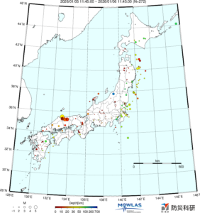 日本全域の最新地震分布