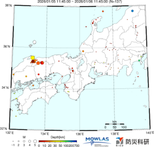 東海から中四国までの最新地震分布