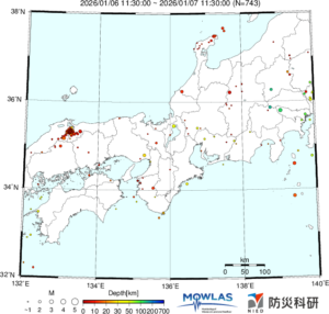 東海から中四国までの最新地震分布