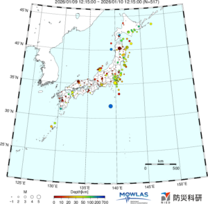 日本全域の最新地震分布（広域）