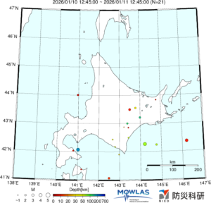 北海道の最新地震分布