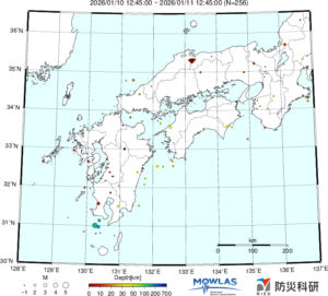 近畿から九州までの最新地震分布