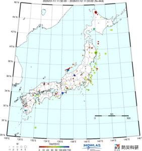 日本全域の最新地震分布